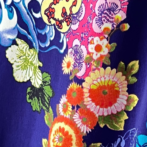 NATORI Blue Multicolor Floral Asian Print Wide Leg Lounge Pants - Picture 3 of 16